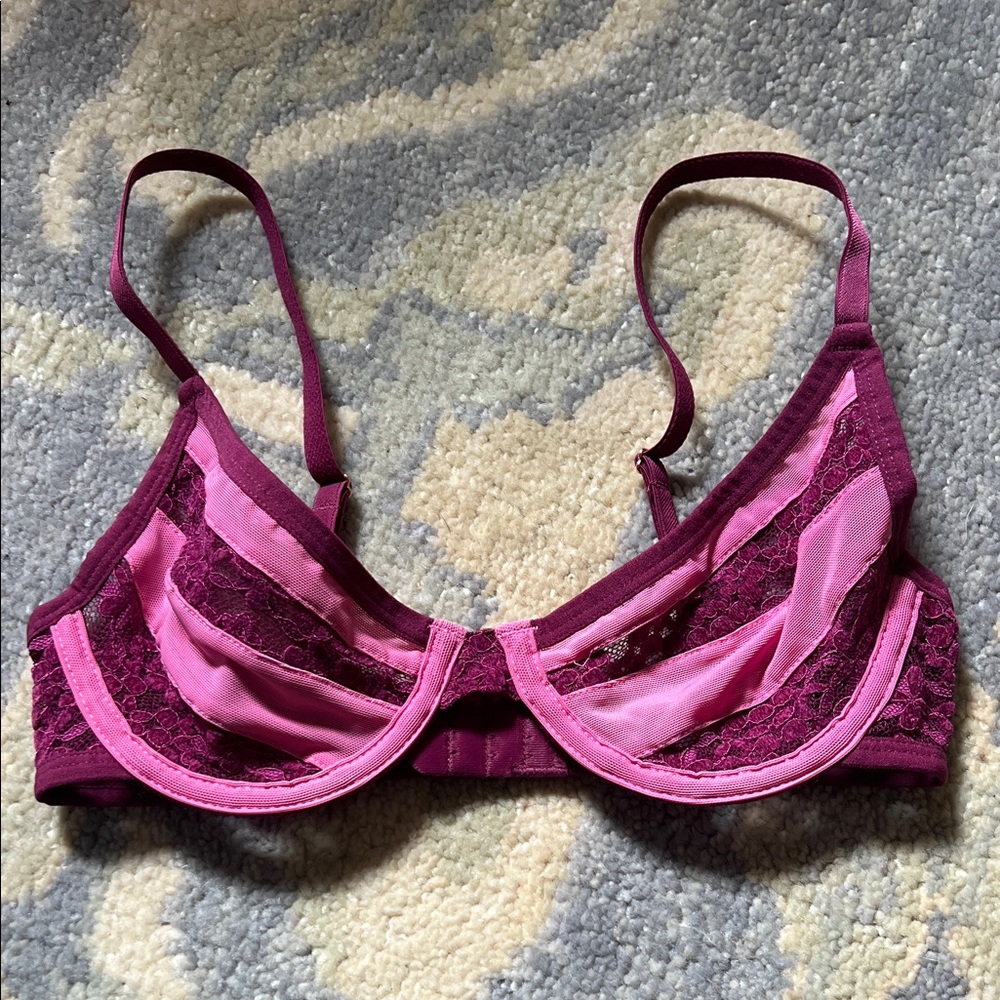 Burgundy and Pink Lace Bra